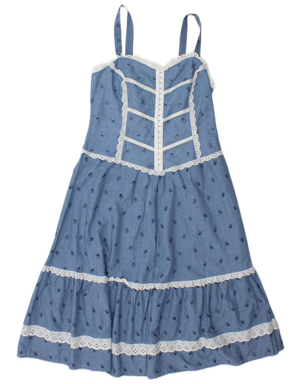 VINTAGE Ärmelloses Damen-Maxikleid IT 42 Mittelblaues Blumenmuster aus Polyester