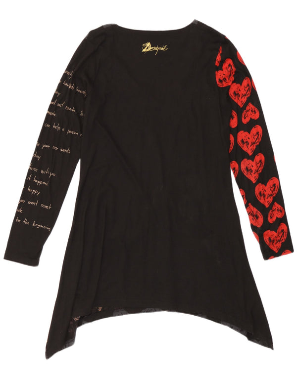 Desigual Damen grafisches asymmetrisches Tunikakleid UK 18 XL Schwarzes Herz