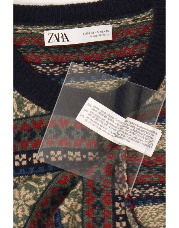 Zara Damen-Cardigan-Pullover UK 10 Kleines mehrfarbiges Fair-Isle-Polyamid