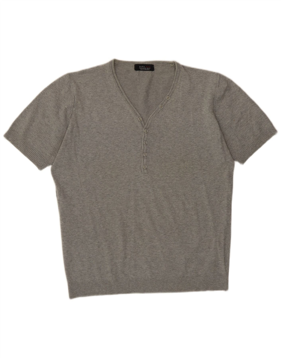 Zara Herren Kurzarmpullover mit V-Ausschnitt XL Grau