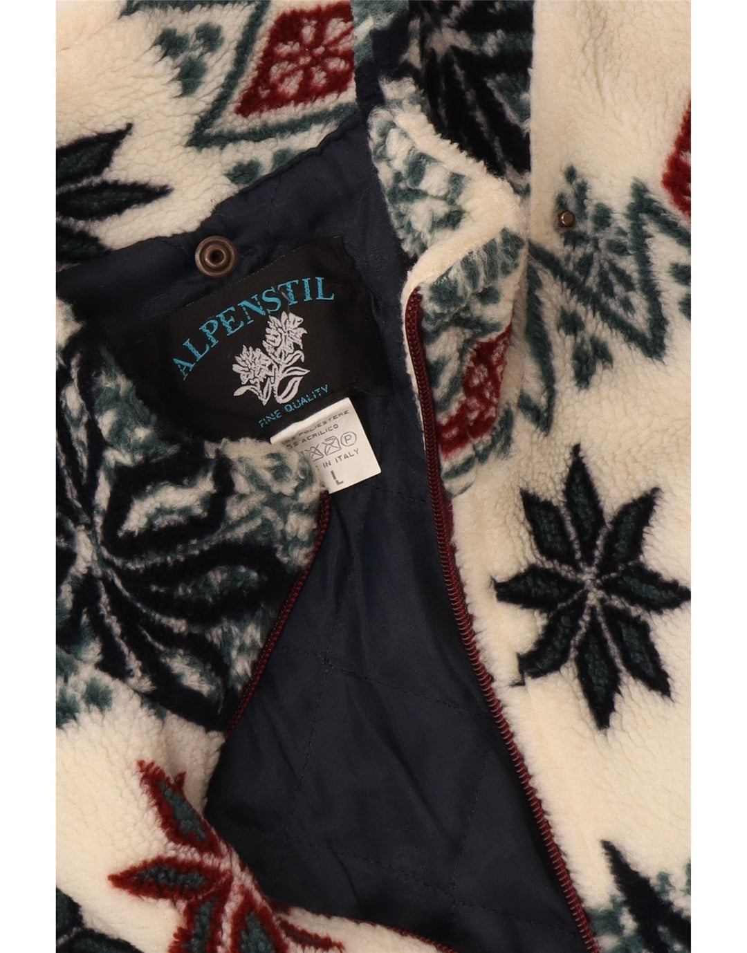 Vintage Herren Fleecejacke UK 40 Groß Weiß Fair Isle Polyester