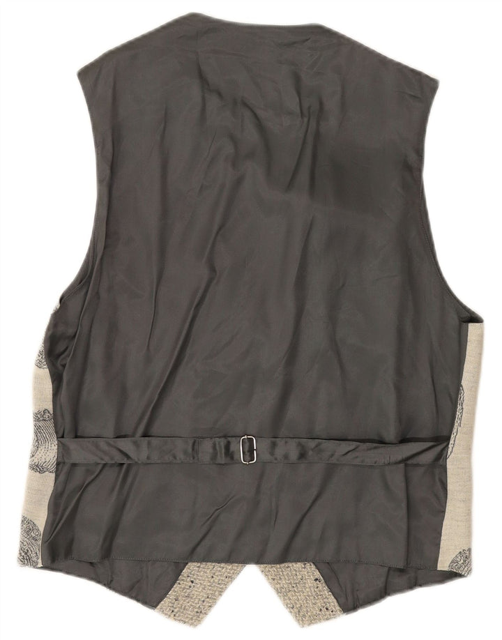 VINTAGE Mens Abstract Pattern Waistcoat Large Grey