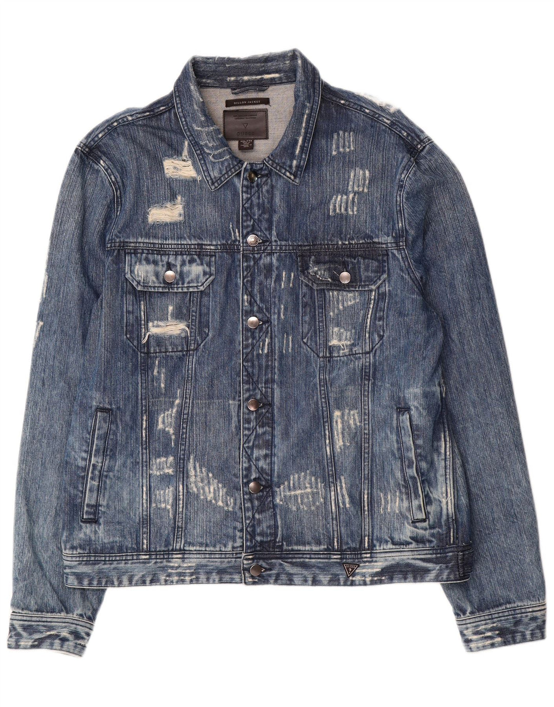 Guess Herren Dillon Graphic Distressed Denim Jacke UK 44 2XL Blaue Baumwolle
