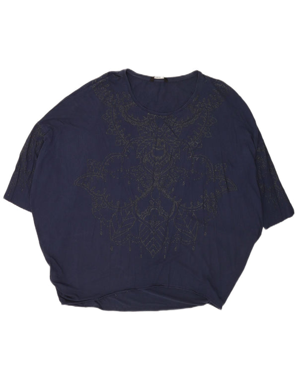 Desigual Damen Übergroßes Grafik-T-Shirt-Oberteil UK 16 Large Marineblau Paisley