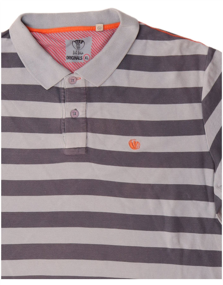 FAT FACE Herren Poloshirt XL blau gestreift aus Baumwolle