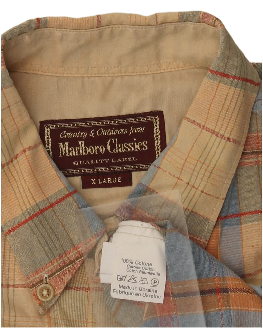Marlboro Classics Herren Kurzarmhemd XL Beige kariert Baumwolle
