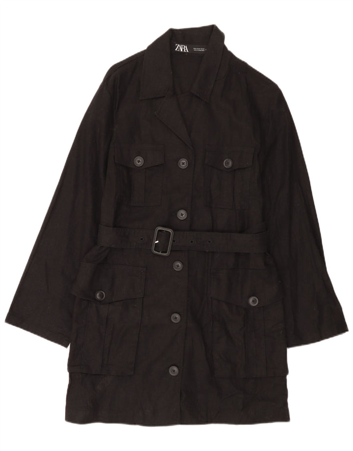 Zara Womens Utility Overcoat UK 14 Mittelschwarzes Leinen