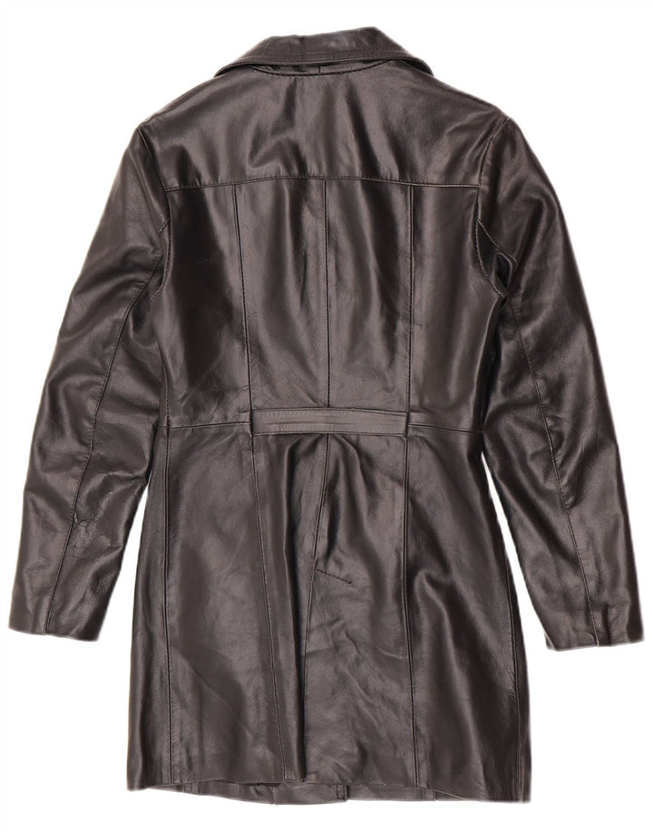 BAYSIDE Damen Ledermantel UK 10 Small Schwarzes Leder