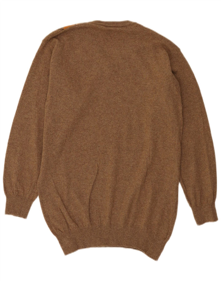 Vintage Herren Pullover mit V-Ausschnitt XL Braun Argyle/Diamond Wool