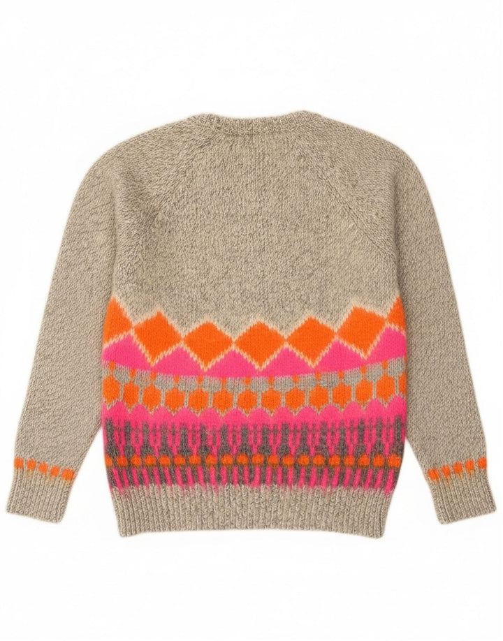 Superdry Damen-Pullover mit Rundhalsausschnitt, UK 14, Mittelgrau, Fair Isle