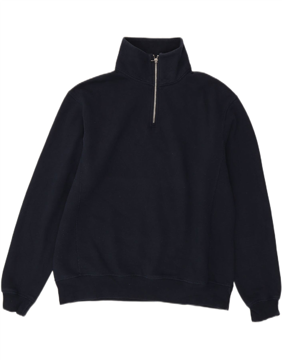 Zara Herren-Sweatshirt mit Reißverschluss am Hals, groß, marineblaues Polyester