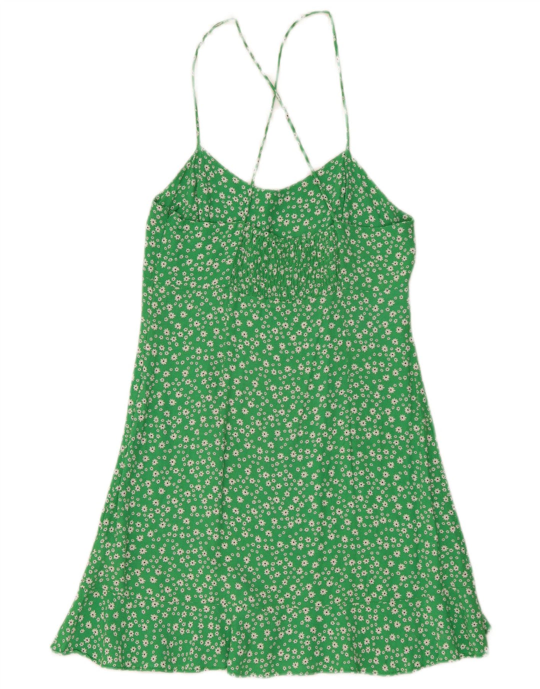 Zara Damen Sommerkleid UK 12 Mittelgrüne Viskose mit Blumenmuster