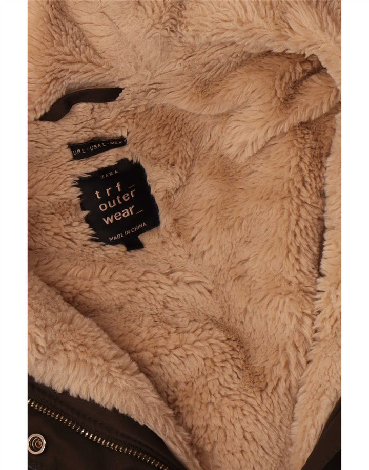 Zara Parka-Jacke mit Kapuze für Damen, UK 16, Größe L, Schwarz, Polyester