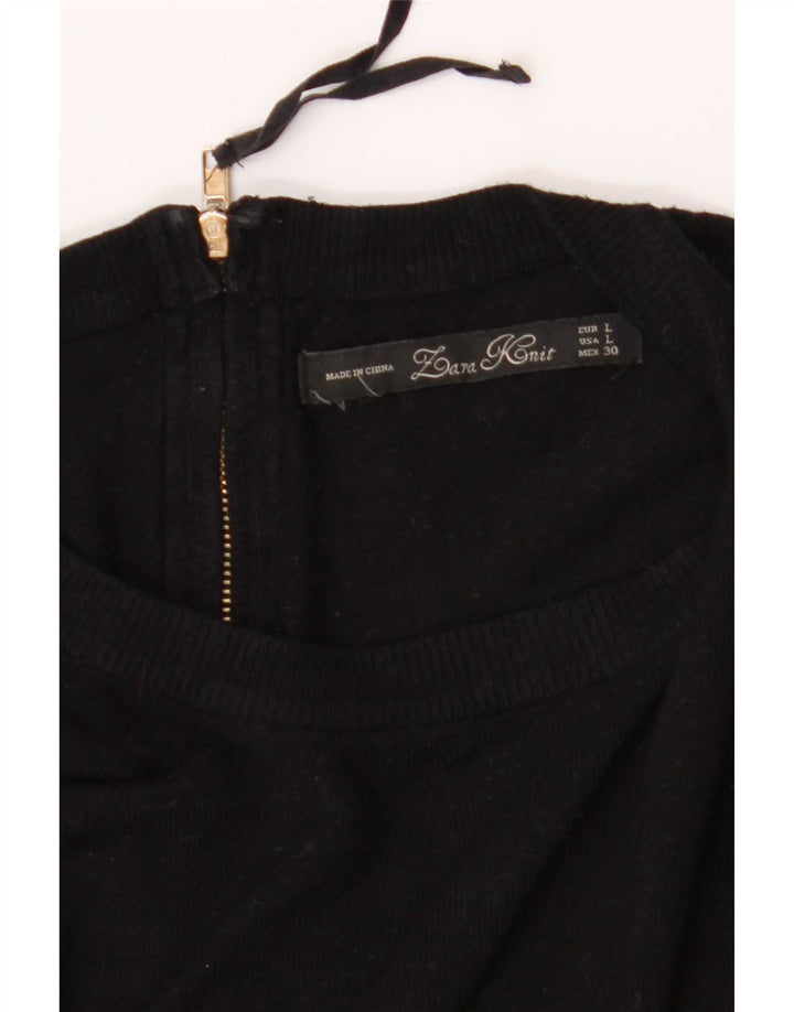 Zara Damen-Pullover mit Knopfkragen, Gr. 42, Größe L, Schwarz