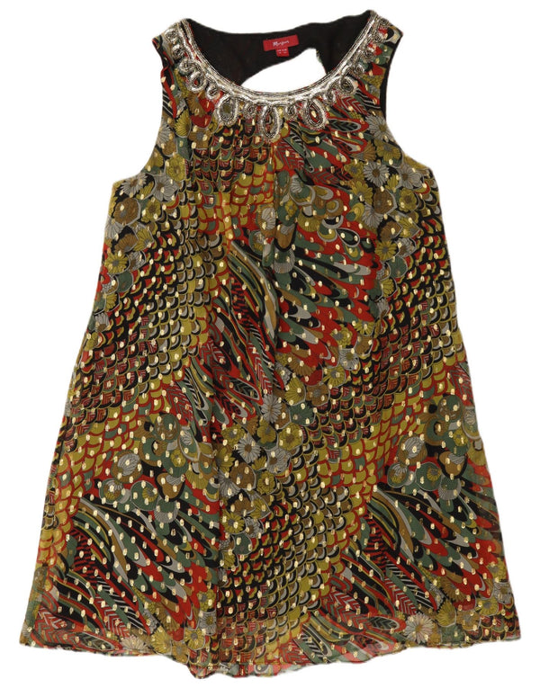 Monsoon Damen Ärmelloses A-Linien-Kleid UK 18 XL Grün geblümt