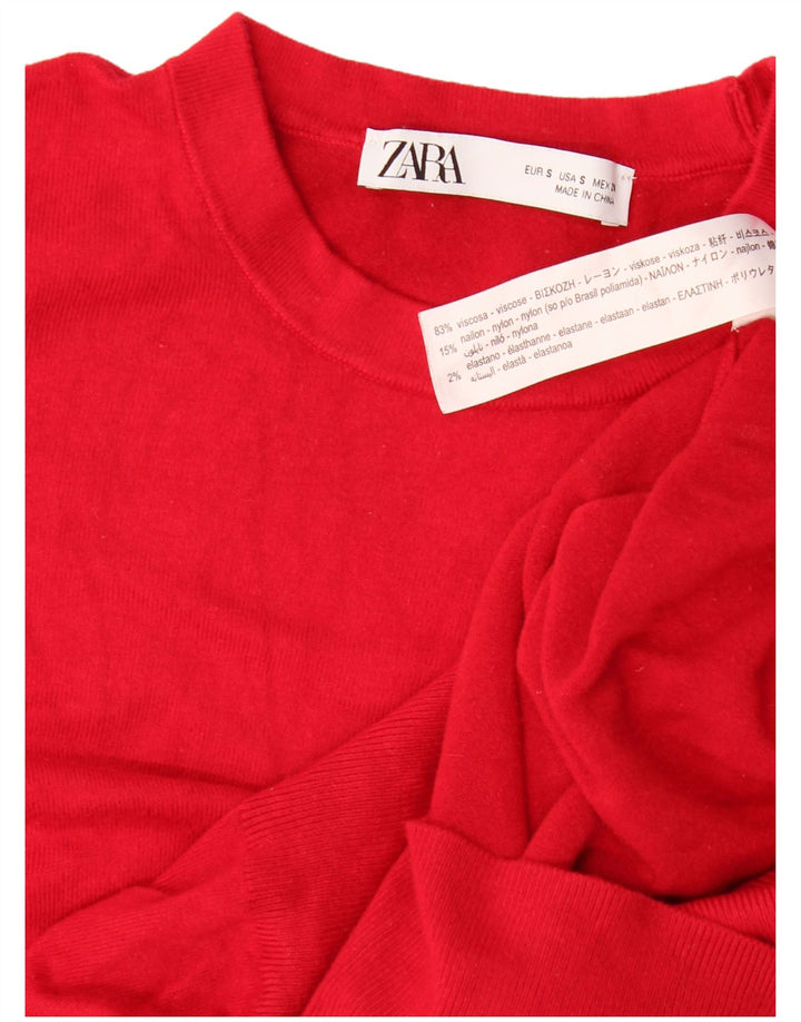 Zara Damen-Pullover mit Rundhalsausschnitt, UK 10, kleine rote Viskose