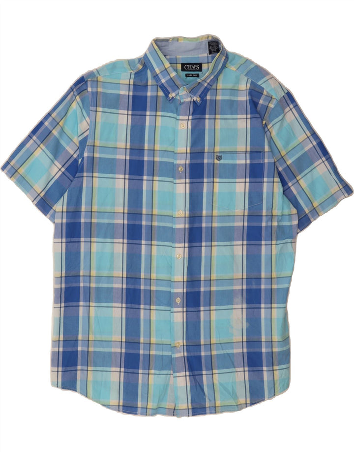 CHAPS Mens Short Sleeve Shirt 2XL Blue Check Cotton Vintage Chaps and Second-Hand Chaps from Messina Hembry 