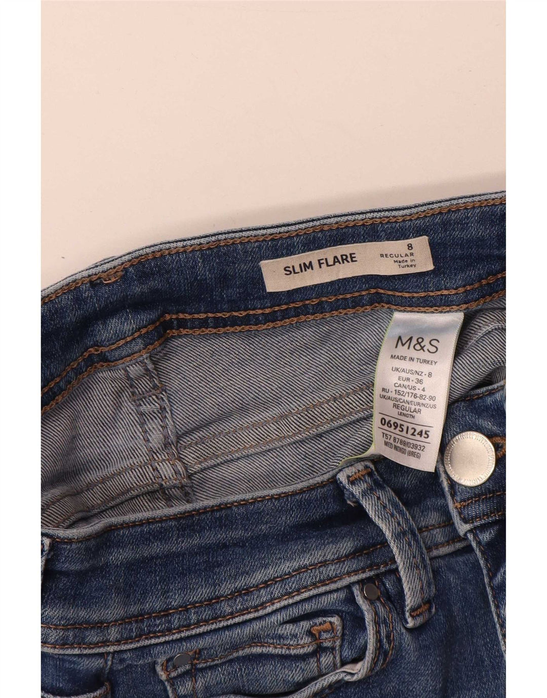 Marks & Spencer Damen Slim Flared Jeans UK 8 Small W26 L34 Blaue Baumwolle