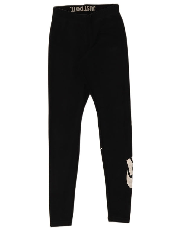 NIKE Damen Graphic Leggings UK 4 XS Schwarz Baumwolle