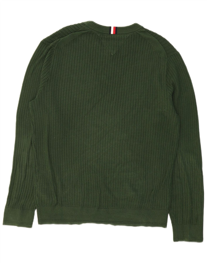 TOMMY HILFIGER Herren-Pullover mit Rundhalsausschnitt, groß, grüne Baumwolle