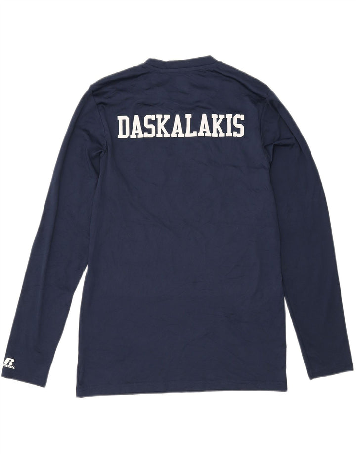 RUSSELL ATHLETIC Mens Dri-Power Graphic Top Long Sleeve Medium Navy Blue Vintage Russell Athletic and Second-Hand Russell Athletic from Messina Hembry 