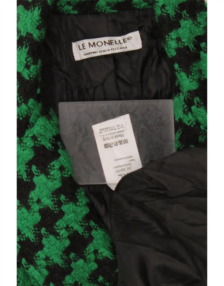 VINTAGE Damen 2-Knopf-Blazerjacke UK 18 XL Grüner Hahnentritt-Polyester