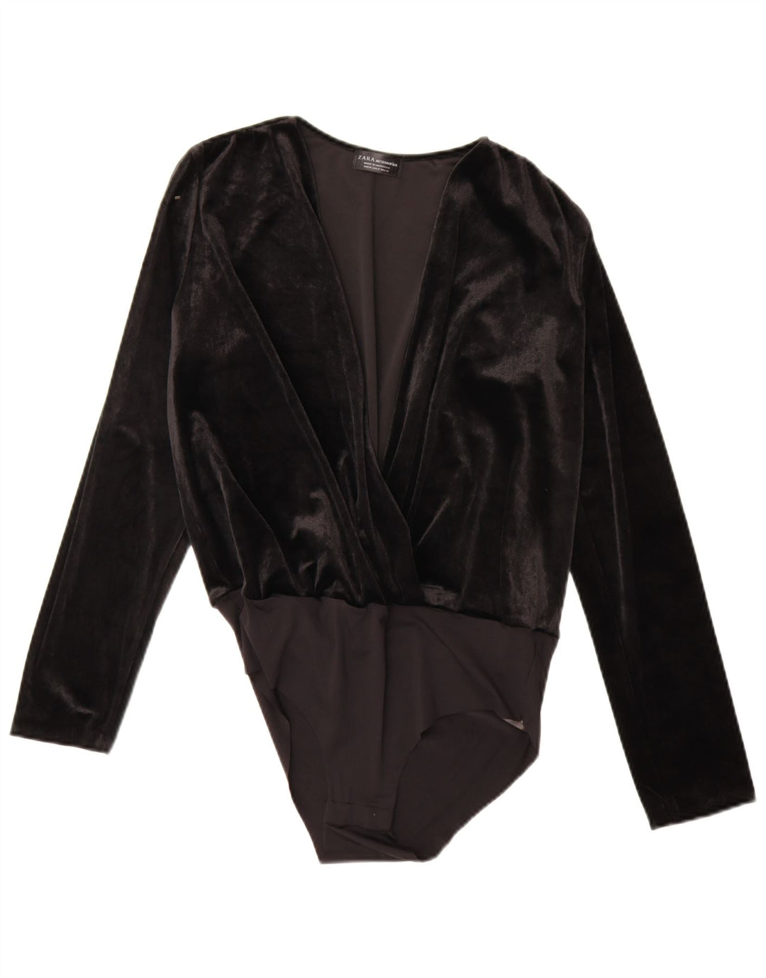 Zara Damen Velours-Body UK 14 Medium Schwarz Polyamid