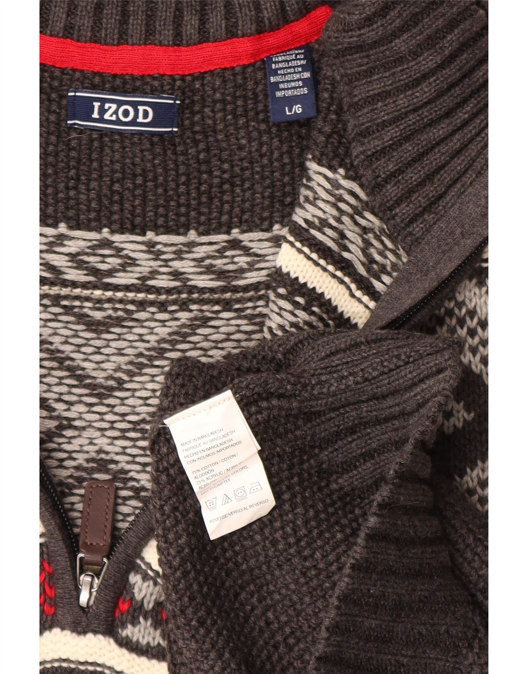 IZOD Herren-Pullover mit Reißverschluss am Hals, groß, Grau, Fair-Isle-Baumwolle