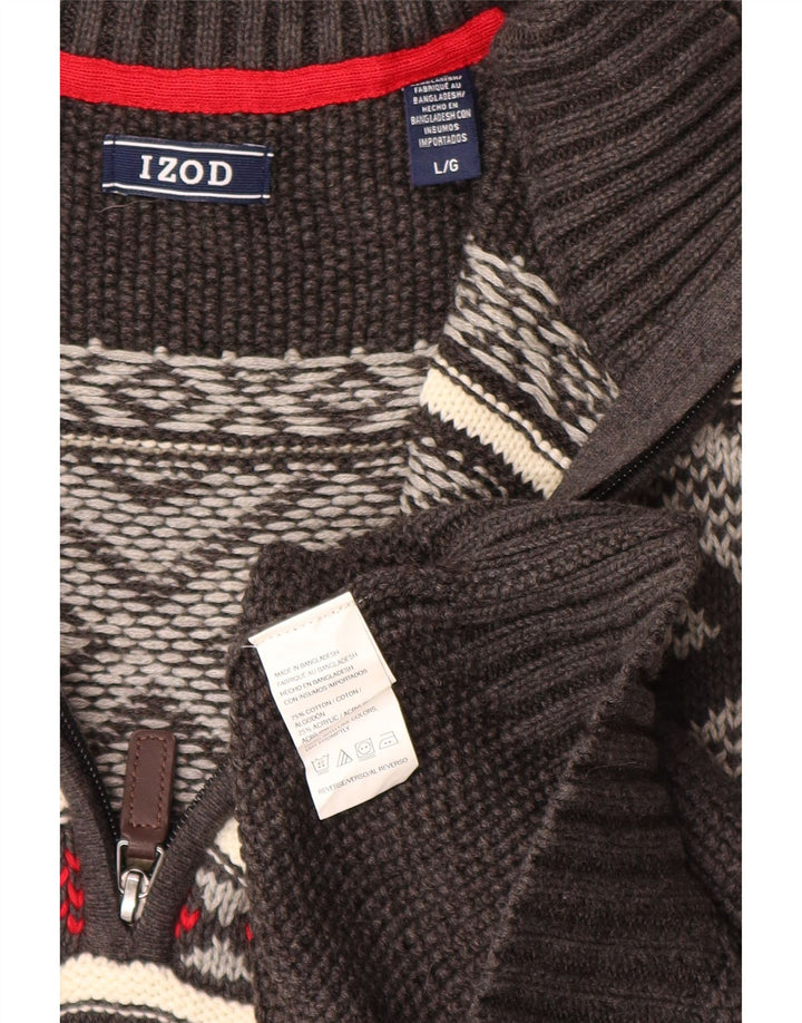 IZOD Herren-Pullover mit Reißverschluss am Hals, groß, Grau, Fair-Isle-Baumwolle
