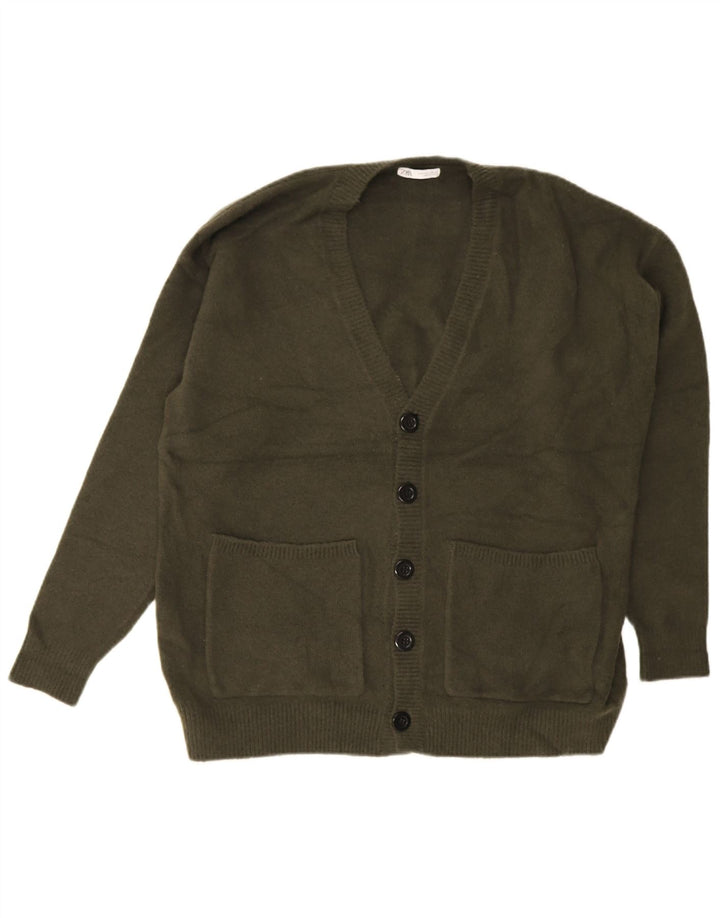 Zara Herren-Strickjacke, groß, Khaki, Acryl