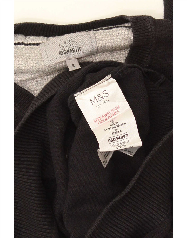 Marks & Spencer Herren-Pullover, normale Passform, V-Ausschnitt, Größe S, Schwarz, Baumwolle