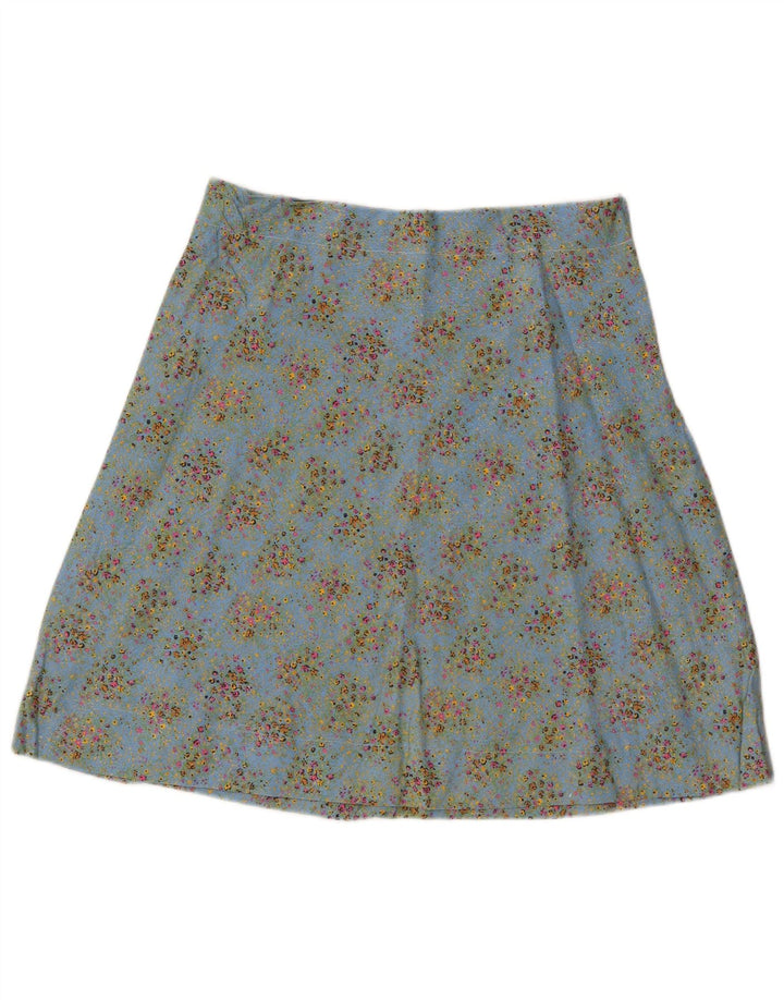 Vintage Damen A-Linie Rock W34 Großes Blaues Blumenmuster