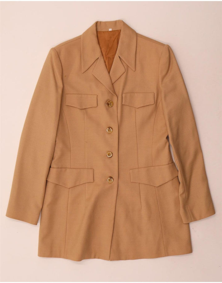 Vintage Damen Longline 4-Knopf-Blazerjacke IT 44 Mittelbeige