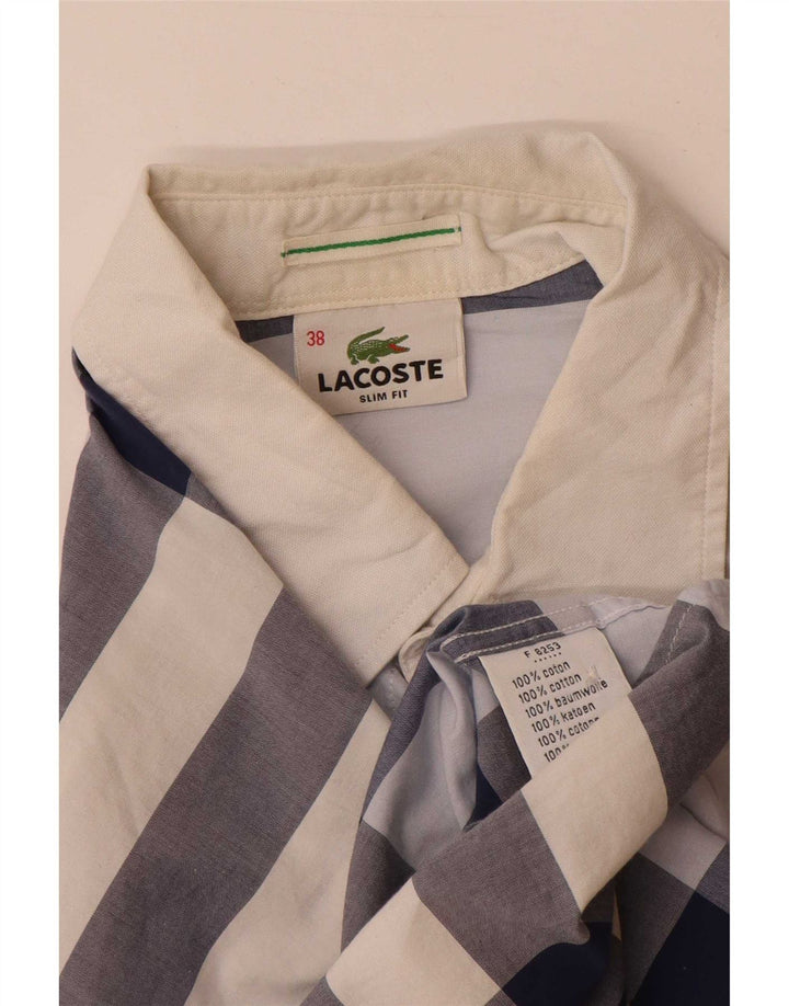Lacoste Herren-Hemd mit schmaler Passform, Größe 38, klein, blau kariert, Baumwolle