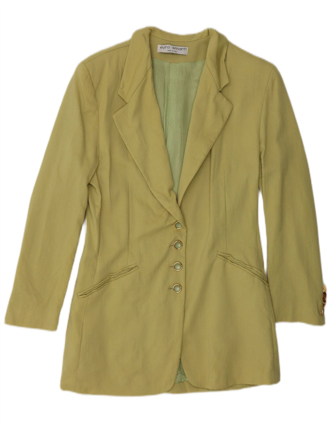 Vintage Damen 4-Knopf-Blazer-Jacke IT 44 Medium Khaki Viskose