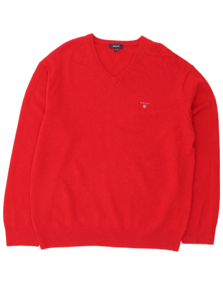 GANT Herren-Pullover mit V-Ausschnitt, 2XL, rote Lammwolle