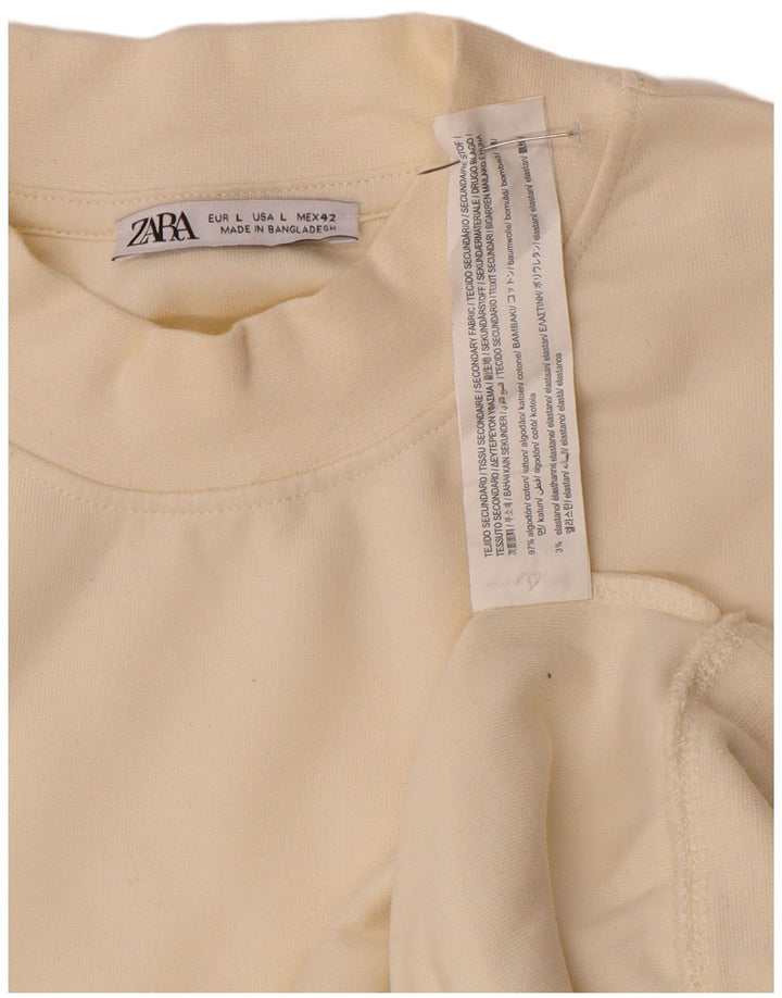 Zara Herren-Sweatshirt-Pullover, groß, cremefarbene Baumwolle