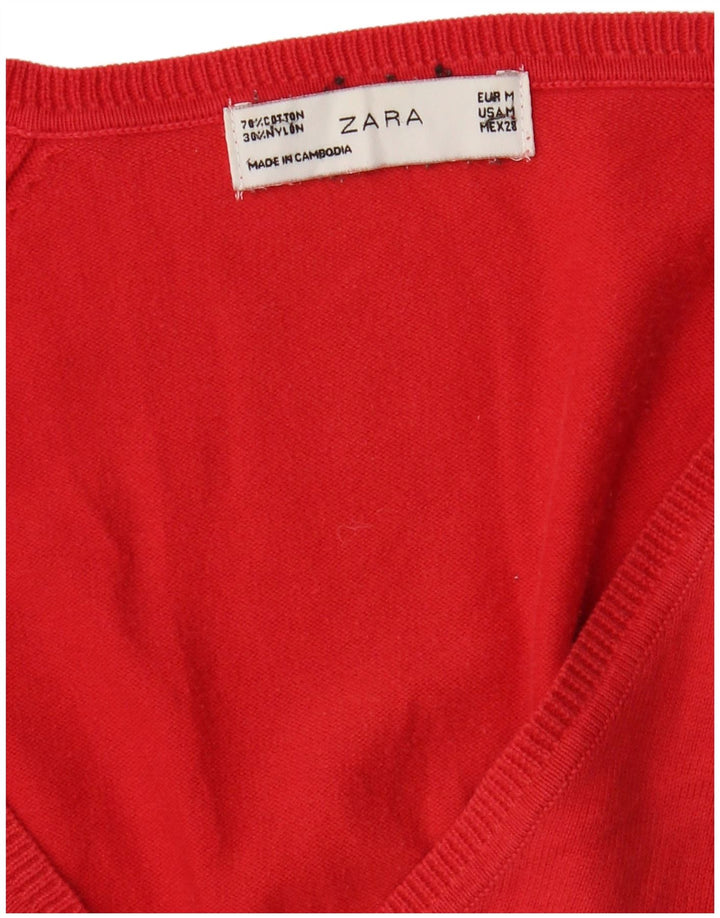 Zara Damen-Cardigan-Pullover UK 12 Mittelrote Baumwolle