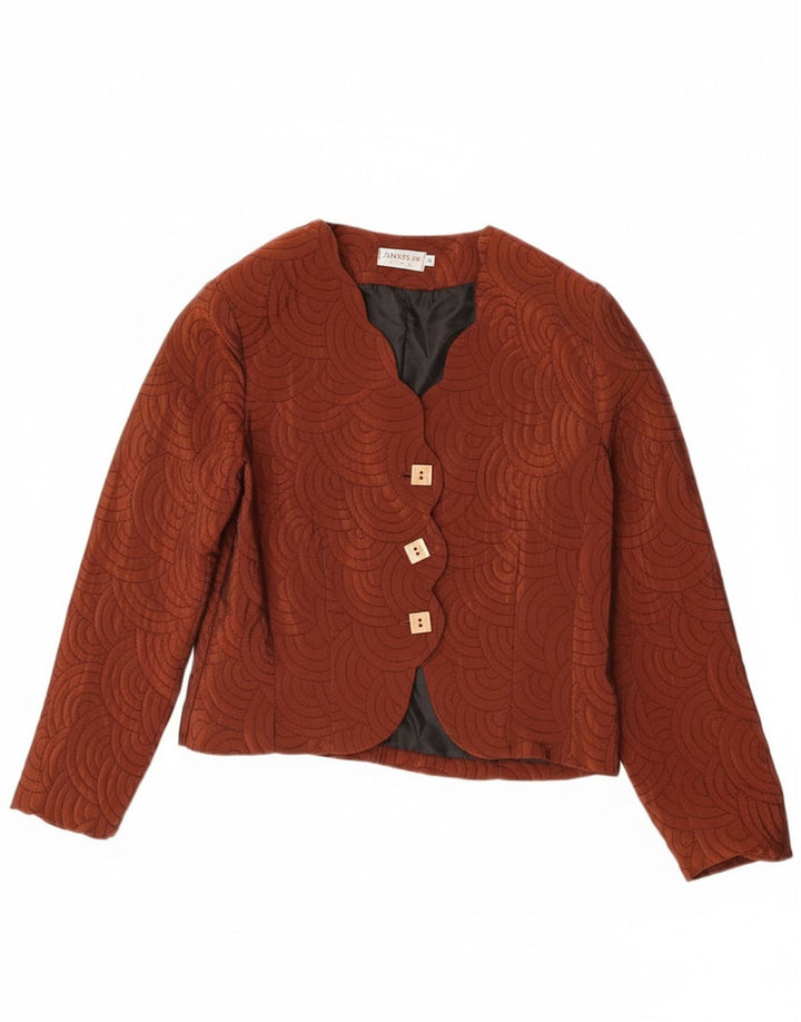 Vintage Damen 3-Knopf-Blazerjacke UK 14 Mittelbraunes geometrisches Acetat