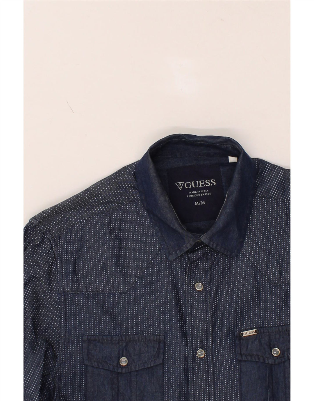GUESS Mens Denim Shirt Medium Navy Blue Spotted Cotton Vintage Guess and Second-Hand Guess from Messina Hembry 