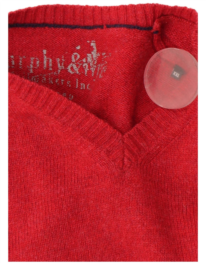 Murphy & Nye Herren-Pullover mit V-Ausschnitt, 2XL, rote Wolle
