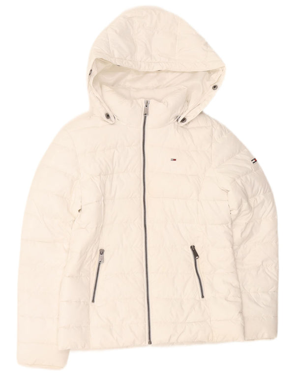 Tommy Hilfiger Wattierte Damenjacke mit Kapuze, UK 14, Mittelweiß, Polyester