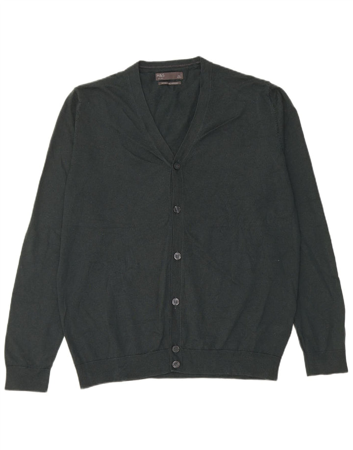 Marks & Spencer Herren-Strickjacke, groß, grüne Merinowolle
