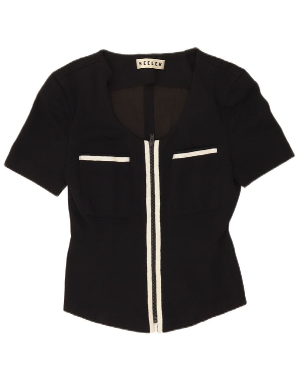 Seeler Damen Kurzarm-Hemdbluse EU 36 Small Schwarz Viskose