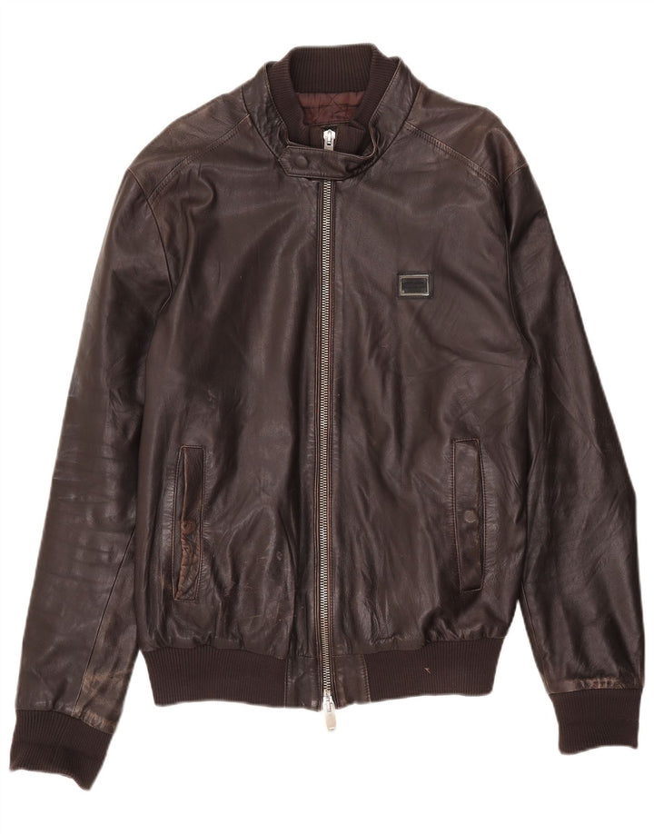 Antony Morato Herren Lederjacke UK 40 Großes braunes Leder