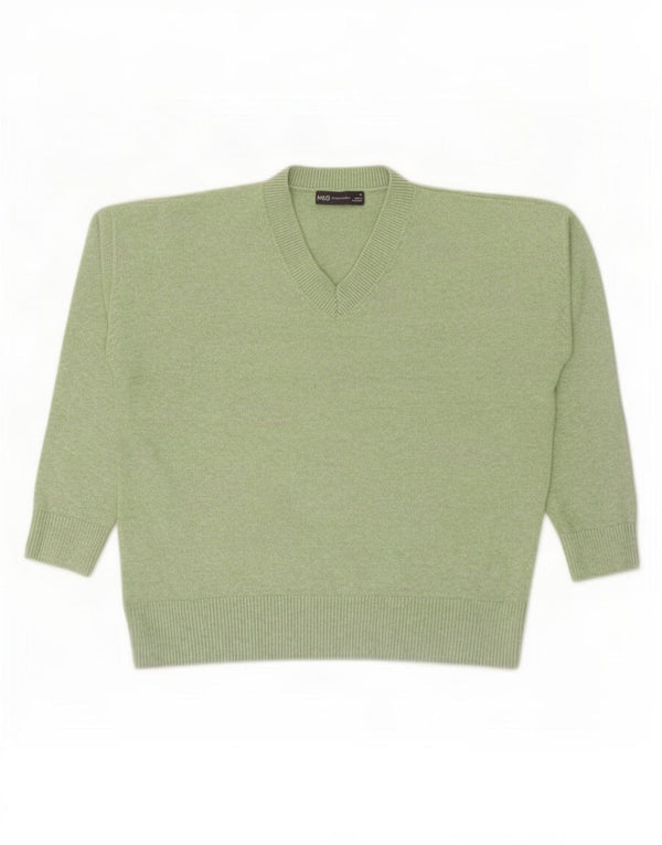 Marks & Spencer Damen-Pullover mit V-Ausschnitt, UK 14, Mittelgrün, Polyester