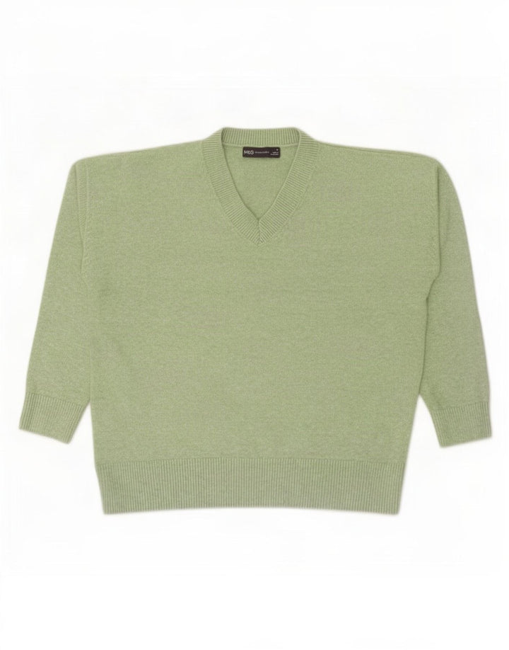 Marks & Spencer Damen-Pullover mit V-Ausschnitt, UK 14, Mittelgrün, Polyester