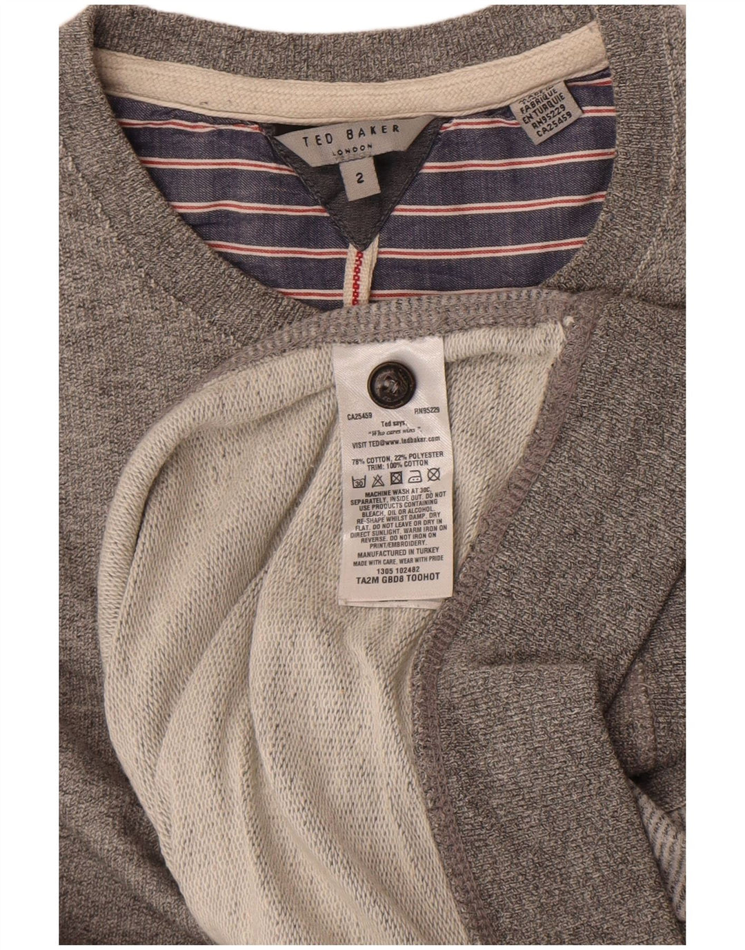 Ted Baker Herren-Sweatshirt-Pullover, Größe 2, klein, grau gefleckte Baumwolle