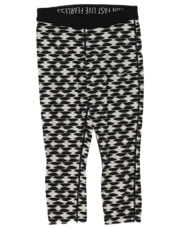 Nike Womens Dri Fit Capri Leggings UK 10 Small Schwarz Geometrisch