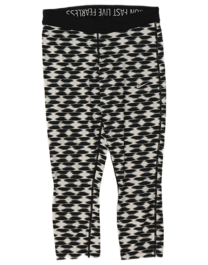 Nike Womens Dri Fit Capri Leggings UK 10 Small Schwarz Geometrisch
